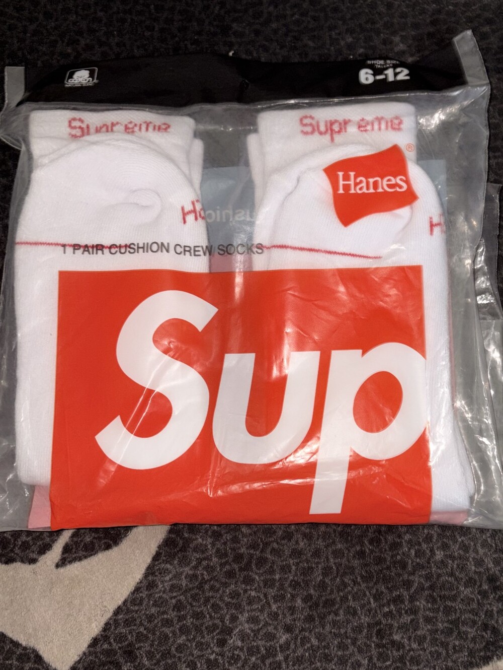 Hanes White Crew Socks with Red Logo Pack